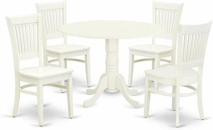 East West Furniture Dublin 5 Piece Kitchen Set includes a Round Room Table with Dropleaf and 4 Dining Chairs, 42x42 Inch, Linen White - LeafyLoom