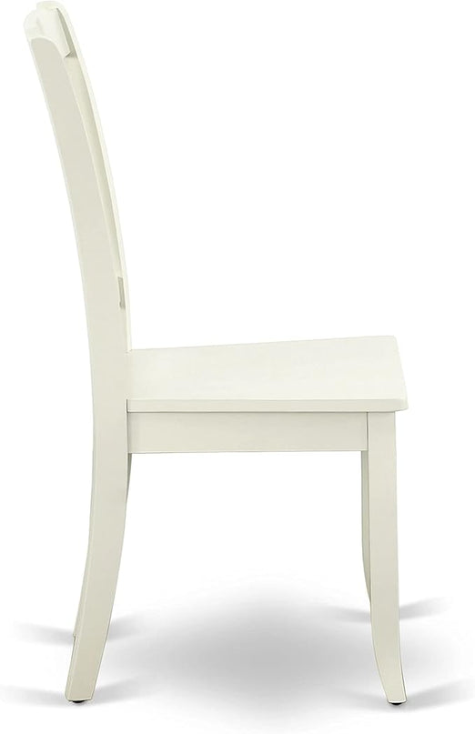 East West Furniture SUDA5-LWH-W 5 Piece Dining Room Furniture Set Includes a Round Kitchen Table with Dropleaf & Shelves and 4 Dining Chairs, 42x42 Inch, Linen White - LeafyLoom