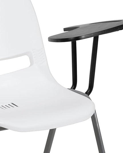 Flash Furniture White Ergonomic Shell Chair with Left Handed Flip-Up Tablet Arm - LeafyLoom