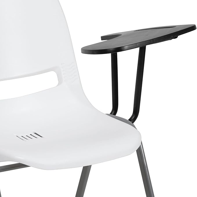 Flash Furniture White Ergonomic Shell Chair with Left Handed Flip-Up Tablet Arm - LeafyLoom