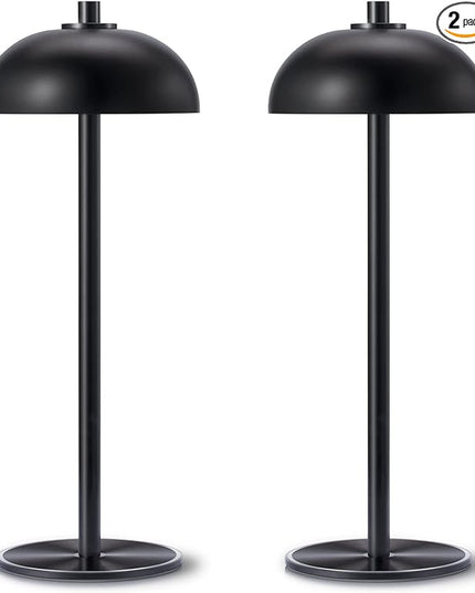 Rechargeable Cordless Table Lamp 2 Pack - 5000mAh Battery Powered Lamp, 3 Color Stepless Dimming LED Table Light with Memory Function for Indoor, Outdoor, Dinner, Home, Restaurant.(Black) - LeafyLoom