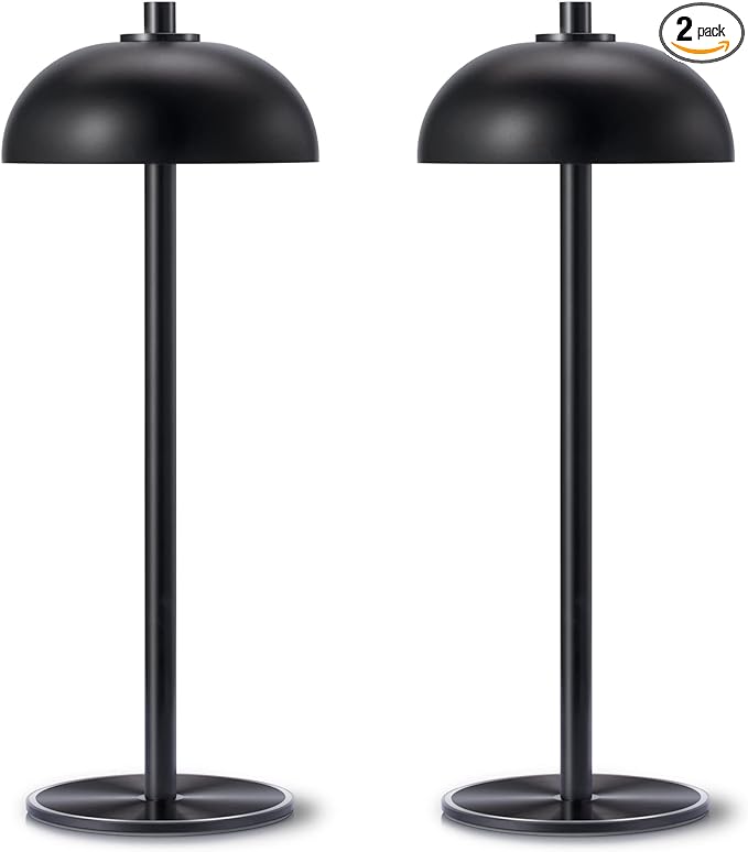 Rechargeable Cordless Table Lamp 2 Pack - 5000mAh Battery Powered Lamp, 3 Color Stepless Dimming LED Table Light with Memory Function for Indoor, Outdoor, Dinner, Home, Restaurant.(Black) - LeafyLoom