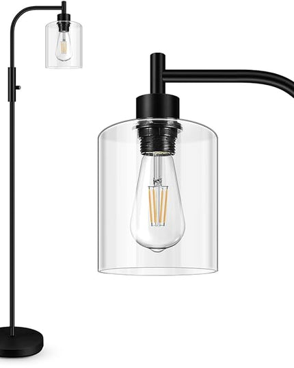 BoostArea Dimmable Floor Lamp, Standing Lamp with Glass Lampshade, 6W LED Bulb Included, Modern Floor Lamp, Industrial Floor Lamp, Bright LED Floor Lamp for Living Room and Bedroom, Office - LeafyLoom