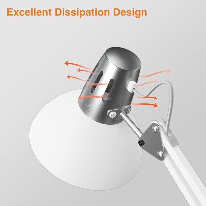 LEPOWER Floor Lamp, Swing Arm Floor Standing Lamp, Industrial Floor Lamp with Heavy Metal Base, E26 Lamp Base Floor Light, Modern Standing Reading Lamp for Living Room, Bedroom, Office White - LeafyLoom