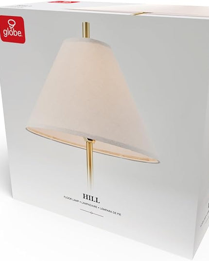 Globe Electric 61000060 60" Floor Lamp, Matte Brass Finish, Beige Linen Shade, Weighted Base, On/Off Rotary Switch on Socket, Reading Lamp, Home Office Accessories, Home Improvement - LeafyLoom