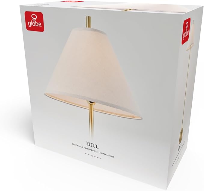 Globe Electric 61000060 60" Floor Lamp, Matte Brass Finish, Beige Linen Shade, Weighted Base, On/Off Rotary Switch on Socket, Reading Lamp, Home Office Accessories, Home Improvement - LeafyLoom