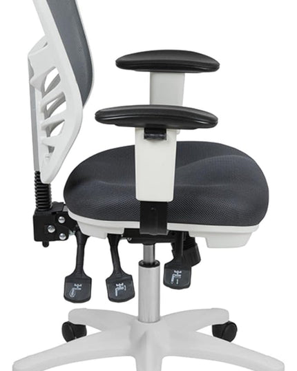Flash Furniture Nicholas Mid-Back Swivel Office and Gaming Chair, Ergonomic Mesh Office Chair with Adjustable Lumbar Support and Height, Gray/White - LeafyLoom