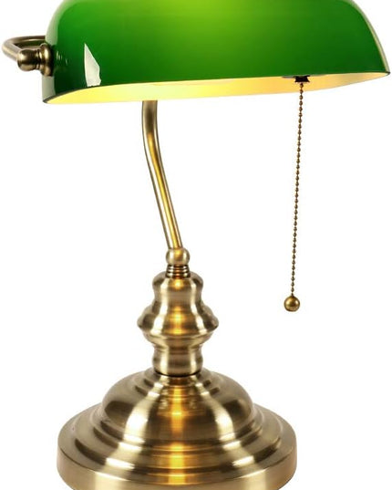 Newrays Glass Bankers Desk Lamp with Pull Chain Switch Plug in Fixture (Green) - LeafyLoom