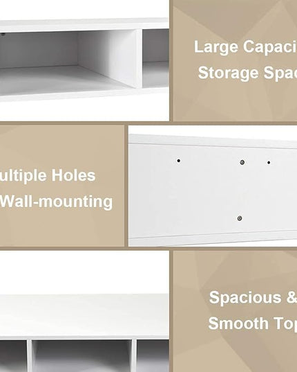Computer Floating, Home Office Working, 42.5” Laptop Table Writing w/Storage Shelves, Modern Console Media Cabinet Wall Mounted Desk Hutch, White - LeafyLoom