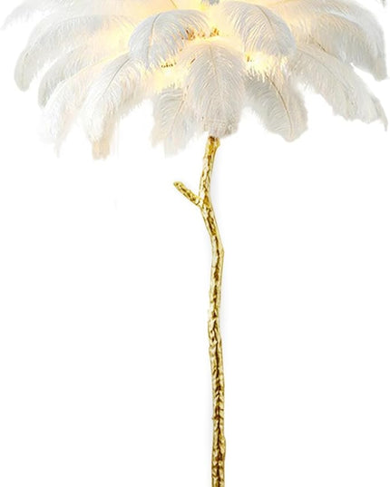 Ostrich Feather Floor Lamp Modern Ostrich Feather LED feather lamp floor Lamp Dimmable Standing feather floor lamp for Living Room Bedroom（White） - LeafyLoom