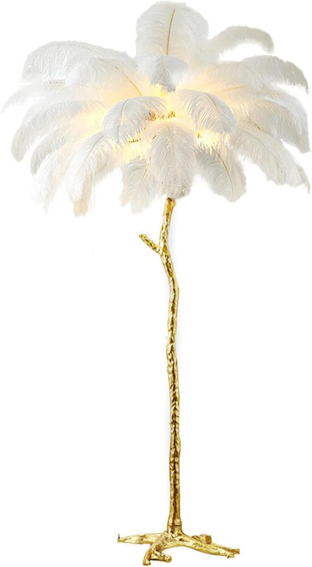 Ostrich Feather Floor Lamp Modern Ostrich Feather LED feather lamp floor Lamp Dimmable Standing feather floor lamp for Living Room Bedroom（White） - LeafyLoom
