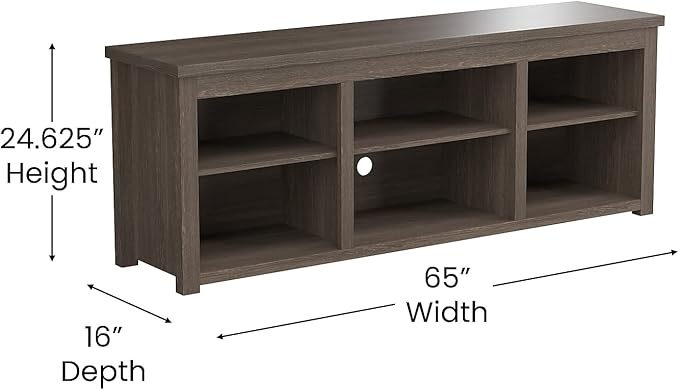 Flash Furniture Kilead TV Stand for up to 80" TVs - Modern Espresso Finish - 65" Engineered Wood Framed Media Console - 6 Open Storage Compartments - LeafyLoom