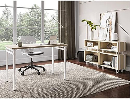 Safco Modern Home Office Desk Beige Wood Laminate White Powder Coat Steel Frame - LeafyLoom
