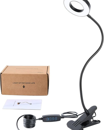 Clamp on Lamp, Desk Lamps, 8W Clip Light, Warm & Daylight & White Light 3 Colors, 10 Dimmable Illumination Modes (Black) - LeafyLoom