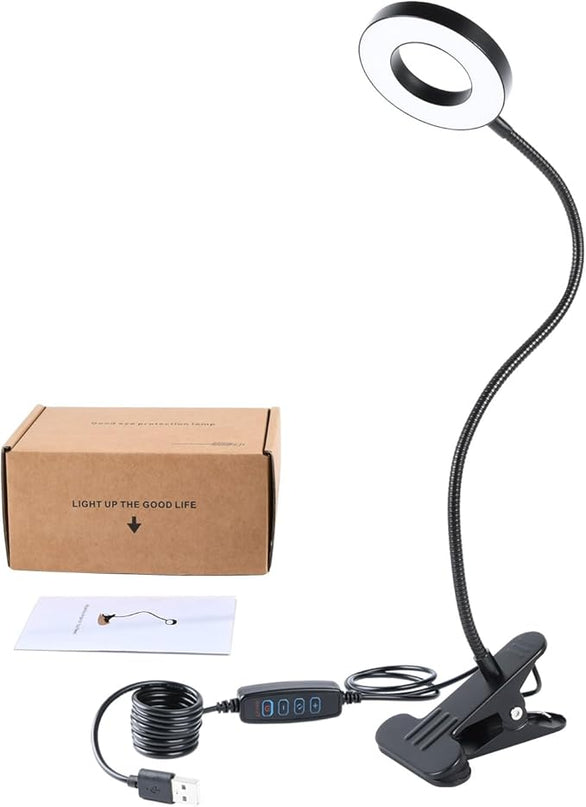 Clamp on Lamp, Desk Lamps, 8W Clip Light, Warm & Daylight & White Light 3 Colors, 10 Dimmable Illumination Modes (Black) - LeafyLoom