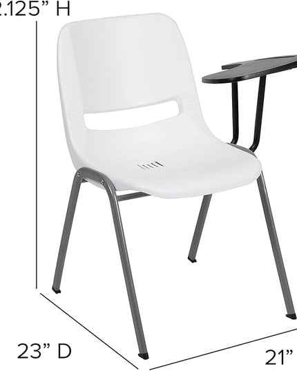 Flash Furniture White Ergonomic Shell Chair with Left Handed Flip-Up Tablet Arm - LeafyLoom