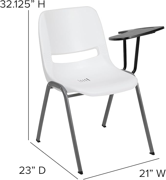 Flash Furniture White Ergonomic Shell Chair with Left Handed Flip-Up Tablet Arm - LeafyLoom