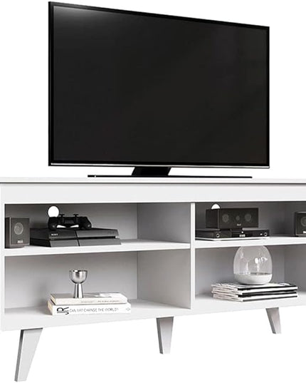 Madesa TV Stand Cabinet with 4 Shelves and Cable Management, Entertainment Center for TVs up to 55 Inches, Wooden, 23'' H x 15'' D x 53'' L – White - LeafyLoom