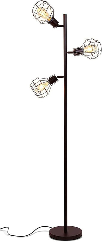 Brightech Robin LED Floor Lamp, Industrial Tree Lamp for Living Rooms & Offices, Tall Lamp with 3 Cages Heads & Vintage Edison Bulbs, Rustic Standing Lamp for Reading, and Tall Lamp for Crafts - Black - LeafyLoom