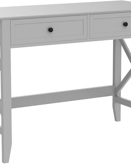 Computer Desk with 2 Drawers, Elegant Home Office Writing Study Desk with Storage, Modern Simple Vanity Desk Console Table for Living Room, Grey - LeafyLoom