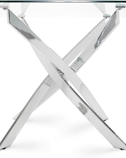 Uptown Club Glass Dining Table with Versatile Rectangular Designs, Tempered Surfaces, and Sturdy Bases for Modern Homes, Seats 4 to 8 People, Elegant Statement Piece, 63" x 36" Silver - LeafyLoom