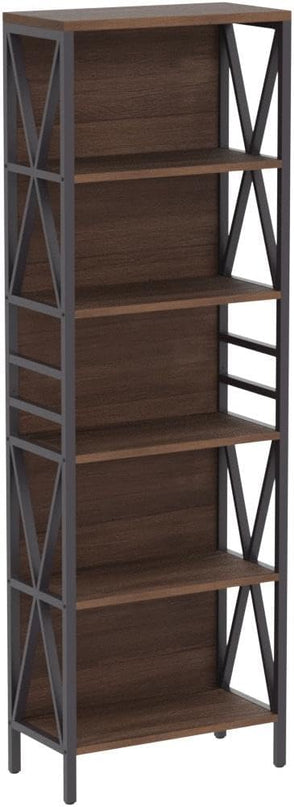 HOMISSUE Bookshelf, 6-Tier Bookshelf, Rustic Wood Metal Bookshelves and Bookcases, Freestanding Open Bookshelf, Industrial Tall Bookcase for Home Office, Living Room and Bedroom, Vintage Brown - LeafyLoom