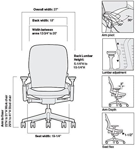 Steelcase Leap Office Chair, Black Frame and Buzz2 Navy Fabric - LeafyLoom