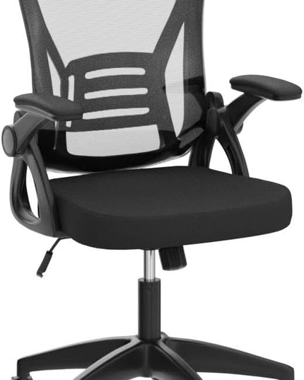 naspaluro Ergonomic Office Chair, Mid Back Desk Chair with Adjustable Height, Swivel Chair with Flip-Up Arms and Lumbar Support, Breathable Mesh Computer Chair for Home/Study/Working, Dark Black - LeafyLoom