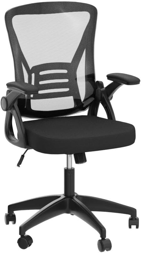 naspaluro Ergonomic Office Chair, Mid Back Desk Chair with Adjustable Height, Swivel Chair with Flip-Up Arms and Lumbar Support, Breathable Mesh Computer Chair for Home/Study/Working, Dark Black - LeafyLoom