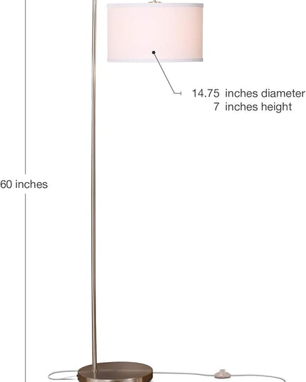 Brightech Montage Modern Floor lamp, LED Floor Lamp for Living Rooms & Offices - Tall Standing Lamp for Bedroom Reading - Corner Pole Lamp for Contemporary Home Decor - Satin Nickel - LeafyLoom