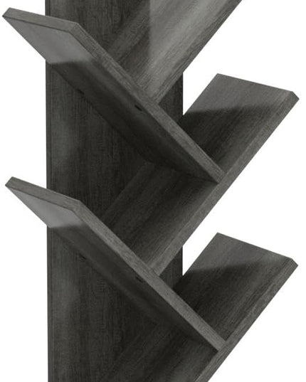 Topfurny Tree Bookshelf, 4-Tier Book Storage Organizer Shelves Floor Standing Bookcase, Wood Storage Rack for Office Home School Shelf Display for Cd/Magazine/Book -Black Oak - LeafyLoom