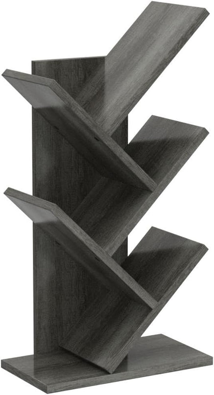 Topfurny Tree Bookshelf, 4-Tier Book Storage Organizer Shelves Floor Standing Bookcase, Wood Storage Rack for Office Home School Shelf Display for Cd/Magazine/Book -Black Oak - LeafyLoom