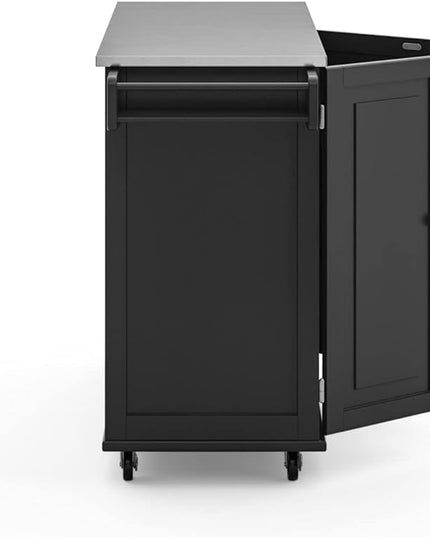 Homestyles Kitchen Cart with Stainless Steel Metal Top, Rolling Mobile Kitchen Island with Storage and Towel Rack, 54 Inch Width, Black - LeafyLoom