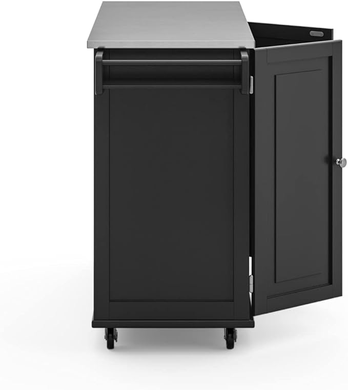 Homestyles Kitchen Cart with Stainless Steel Metal Top, Rolling Mobile Kitchen Island with Storage and Towel Rack, 54 Inch Width, Black - LeafyLoom