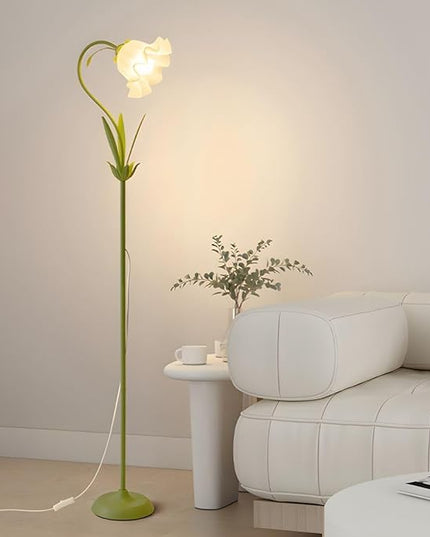 OTTOSON Modern Flower Shape Floor Lamp, Macaron Green 1-Light Iron Standing Light Cute Floral Lamp with Acrylic Shade Arc Tall Lamp for Living Room Corner Bedroom Kids Room - LeafyLoom