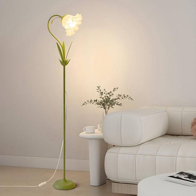 OTTOSON Modern Flower Shape Floor Lamp, Macaron Green 1-Light Iron Standing Light Cute Floral Lamp with Acrylic Shade Arc Tall Lamp for Living Room Corner Bedroom Kids Room - LeafyLoom