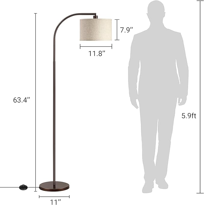 DEWENWILS Modern Arc Floor Lamp, Corner Lamp for Living Room, Minimalist Standing Tall Arched Light with Adjustable Line Lampshade, Bedroom, Home Office, Simple Design Farmhouse Style (Bronze) - LeafyLoom