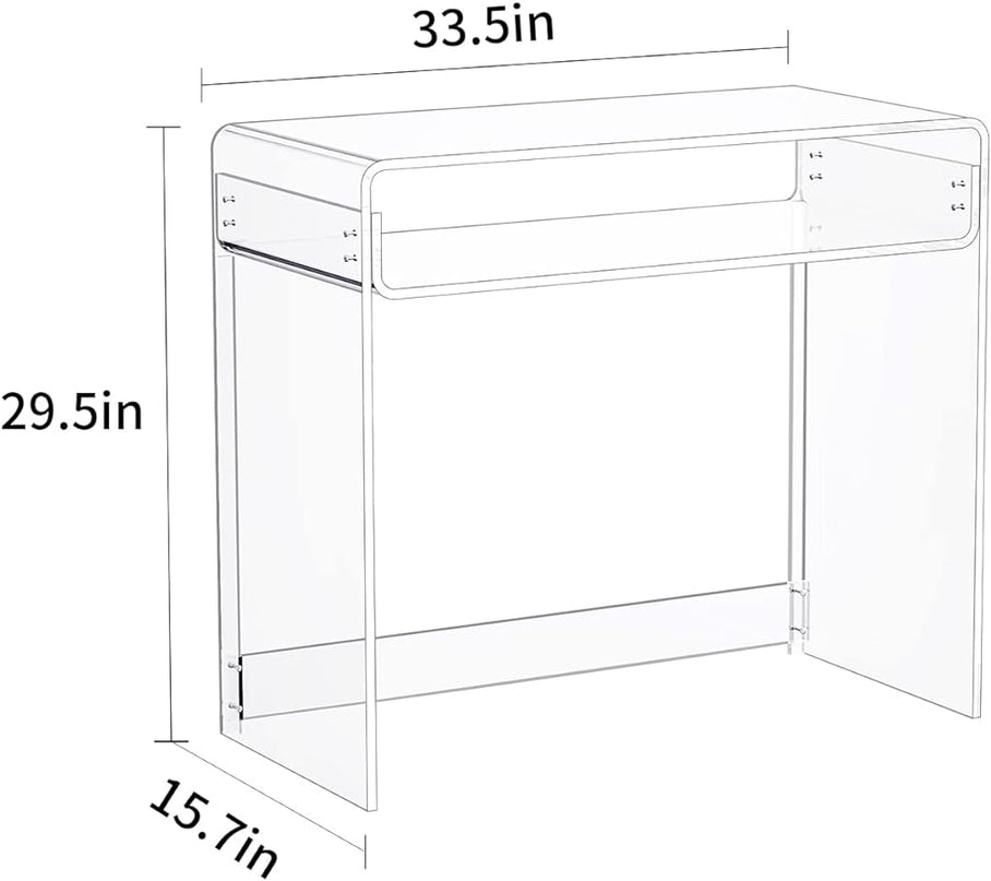 Acrylic Desk Laptop Study Table Home Office Console Table Entrance Table, 33.5'' x 15.7'' x 29.5'' (Clear) - LeafyLoom