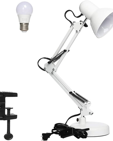 Led Desk Lamp with Clamp - Swing Arm Desk Lamp with 1 LED Cold Light Bulbs 6500K - Folding Table Lamp，Used for Office, Work, Study, Dormitory Reading and Eye Protection (White-01) - LeafyLoom