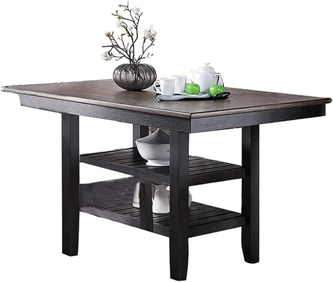 NicBex 64Inch Rectangular Dining Table,Counter Height Kitchen Table with Rubber Wood MDF Tabletop and 2 Storage Shelves for 6 to 8,Large Dining Room Table for Kitchen,Dining Living Room,Coffee - LeafyLoom
