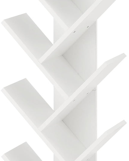 Hoctieon 10 Tier Tree Bookshelf, 10 Shelf Bookcase, Free Standing Tree Bookcase, Display Floor Standing Shelf for Books, Book Shelf Organizer, White - LeafyLoom