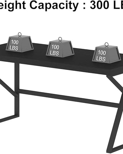 HSH Black Computer Desk, Long Home Office Laptop PC Desk, Large Industrial Metal Wood Executive Writing Gaming Workstation Desk, Modern Simple Student Study Work Table for Bedroom Living Room, 60 Inch - LeafyLoom
