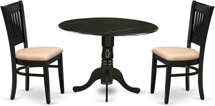 East West Furniture Dublin 3 Piece Kitchen Set for Small Spaces Contains a Round Dining Room Table with Dropleaf and 2 Linen Fabric Upholstered Chairs, 42x42 Inch, DLVA3-BLK-C - LeafyLoom