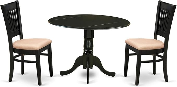 East West Furniture Dublin 3 Piece Kitchen Set for Small Spaces Contains a Round Dining Room Table with Dropleaf and 2 Linen Fabric Upholstered Chairs, 42x42 Inch, DLVA3-BLK-C - LeafyLoom