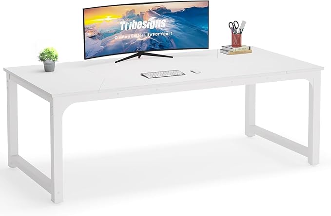 Tribesigns Modern Computer Desk, 78.7 x 39.4 inch X Large Executive Office Desk Computer Table Study Writing Desk Workstation for Home Office,White - LeafyLoom