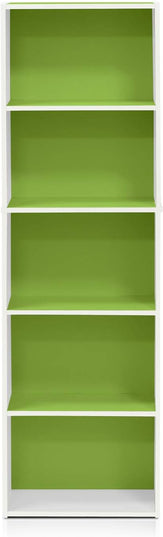 Furinno Luder Bookcase / Book / Storage , 5-Tier, White/Green - LeafyLoom