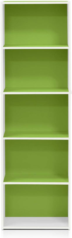 Furinno Luder Bookcase / Book / Storage , 5-Tier, White/Green - LeafyLoom