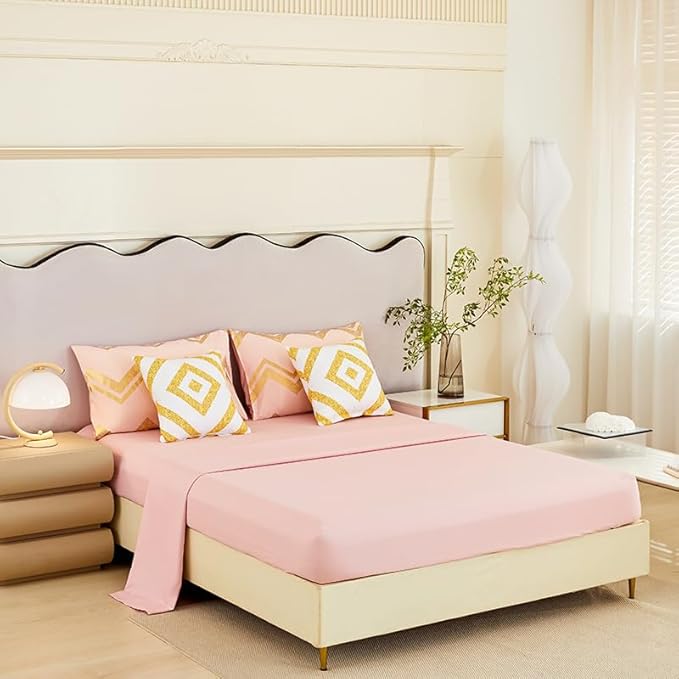 7PCS Gold and Pink Comforter Set,Pink Comforter Queen,Metallic Blush and Rose Gold Pink Bedding Set Queen,Bed in A Bag Queen for Teen Girls Women,Bedroom Decoration Queen Pink/Rose Gold - LeafyLoom