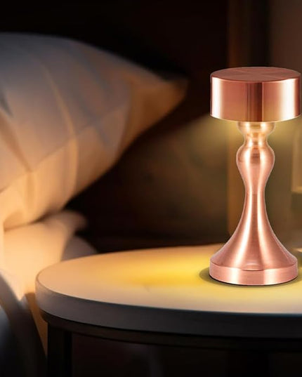 Portable Metal Desk Lamp, Cordless Metal LED Table Lamp,3 Color Touch Control Rechargeable Lamp,3-Levels Brightness Room Decor Desk Lamp,Bedside Lamp,Dining Room Lamp (Rose Gold) - LeafyLoom