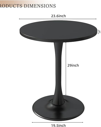 Black Round Table Modern Dining Table Tulip Round Kitchen Table Mid Century Coffee Table for Living Room 24 inch - LeafyLoom